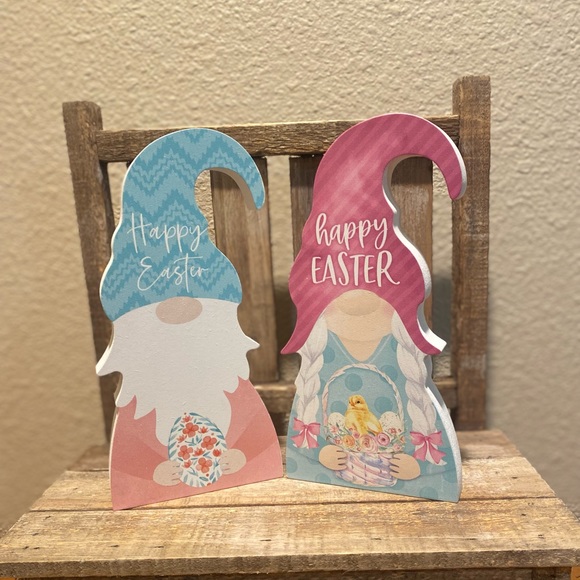 Easter Gnomes Signs For Tier Tray Decor Set Of 2, Happy Easter Gnomes Wood Signs - Picture 2 of 15